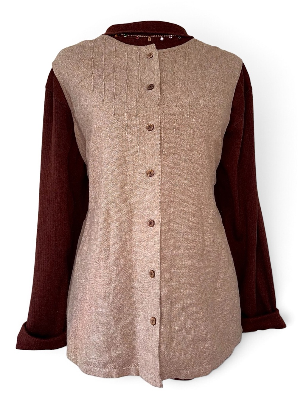 Vintage White Stag Linen Blend Button Front Tunic Top XL 16/18